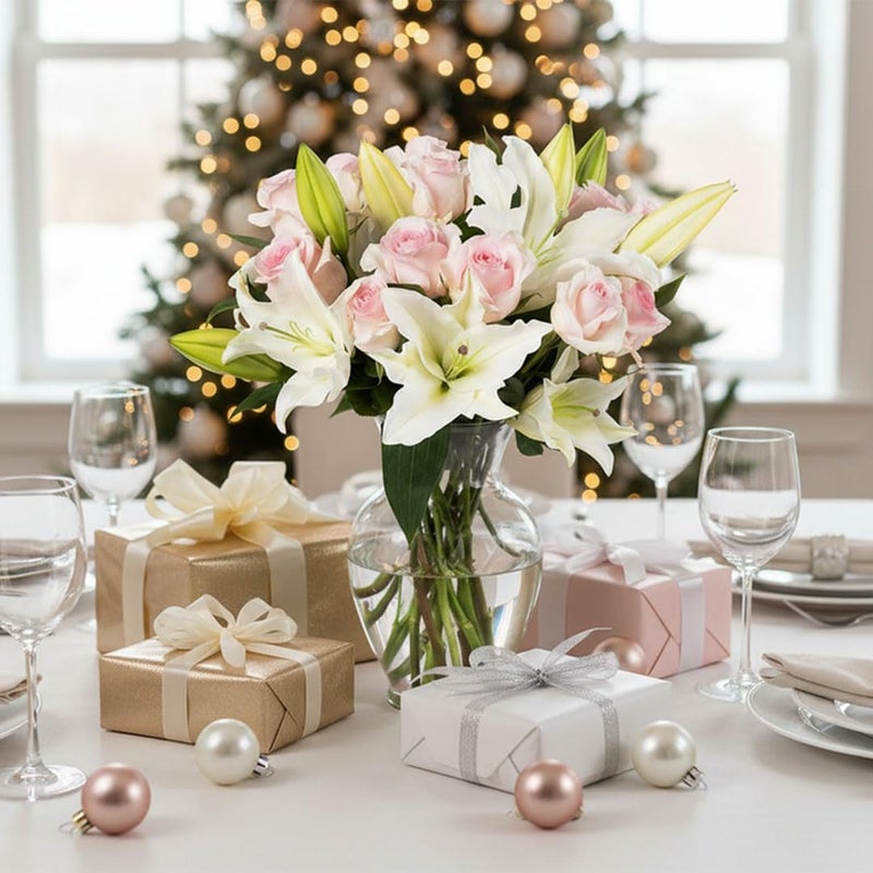Benchmark Bouquets - Oriental Lilies & Pink Roses (Glass Vase Included) - Fresh Flowers for Next Day Delivery - Gift for Birthday, Anniversary, Get Well, Sympathy, Congratulations - Image 2
